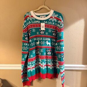 NWT Green “Celebrate Together”  “Fa La La Llama" ugly Christmas sweater featurin